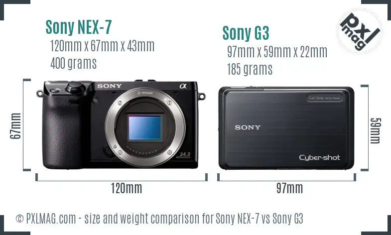 Sony NEX-7 vs Sony G3 size comparison