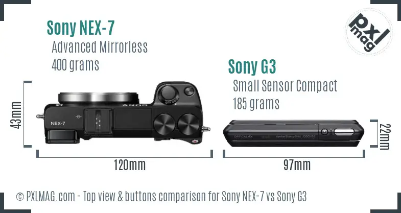 Sony NEX-7 vs Sony G3 top view buttons comparison