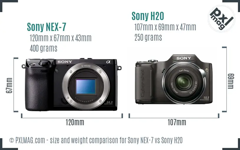 Sony NEX-7 vs Sony H20 size comparison