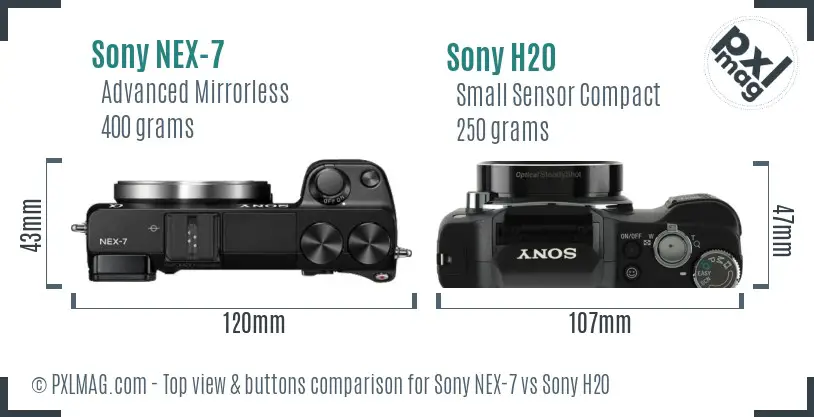 Sony NEX-7 vs Sony H20 top view buttons comparison