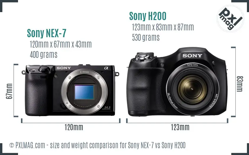 Sony NEX-7 vs Sony H200 size comparison