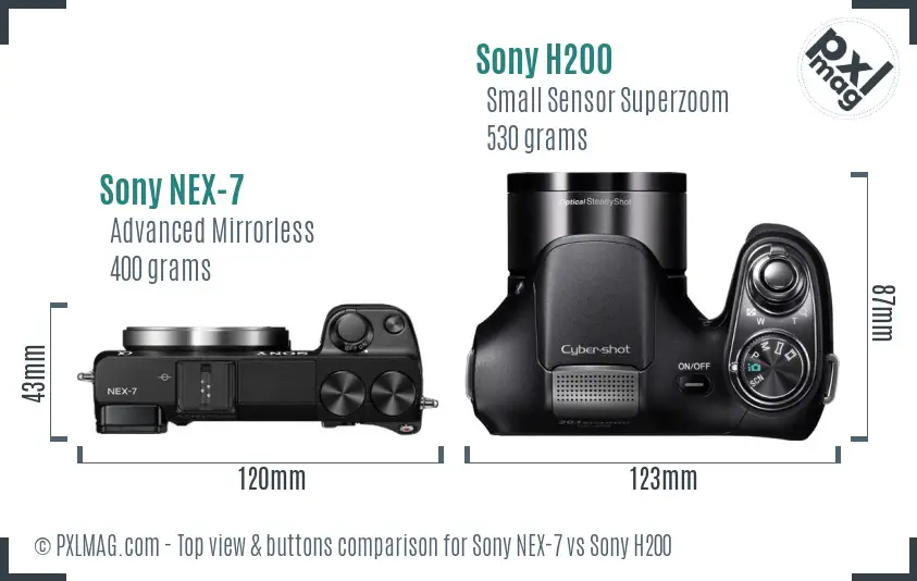 Sony NEX-7 vs Sony H200 top view buttons comparison