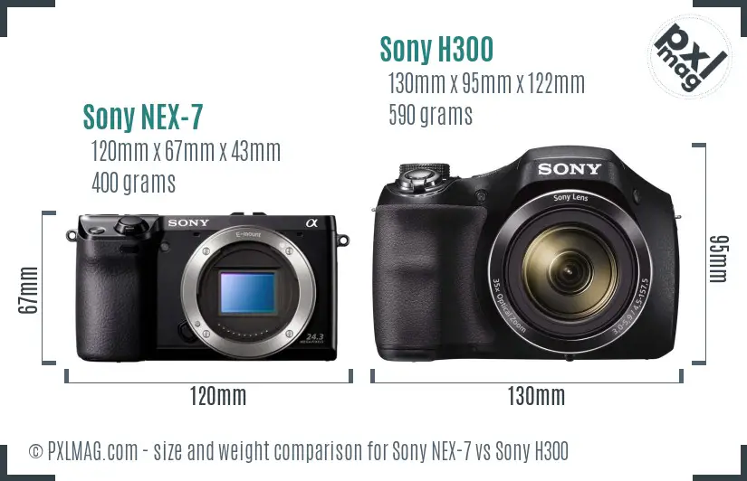 Sony NEX-7 vs Sony H300 size comparison