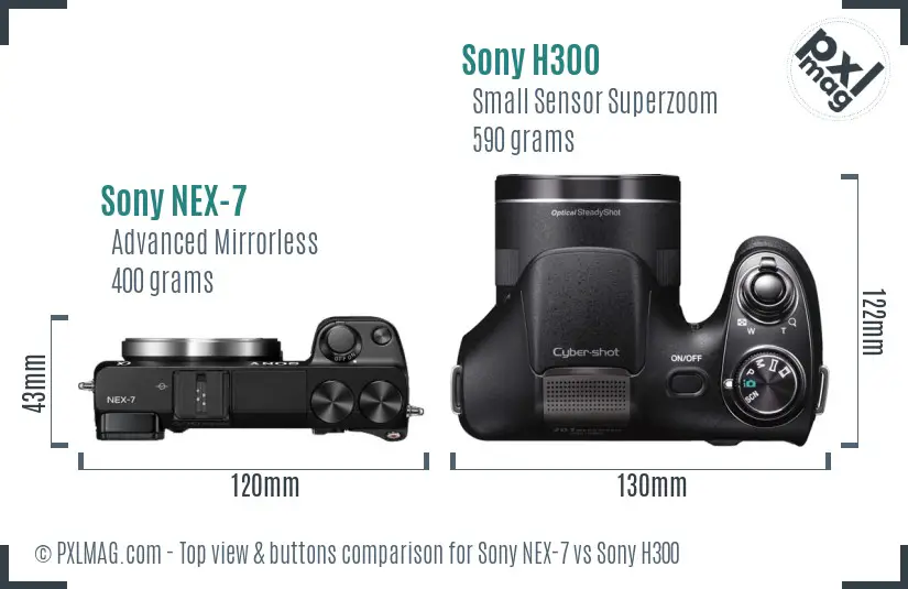 Sony NEX-7 vs Sony H300 top view buttons comparison