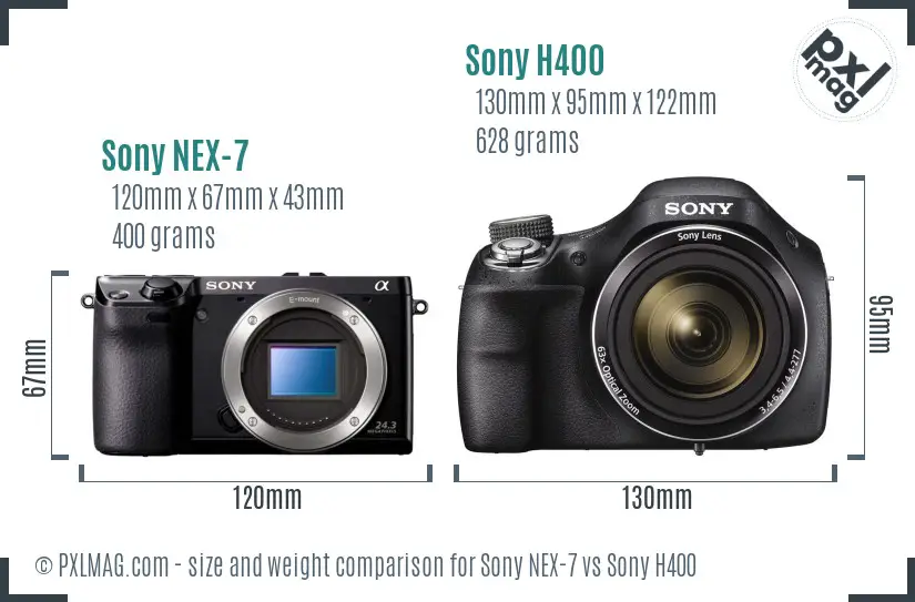 Sony NEX-7 vs Sony H400 size comparison