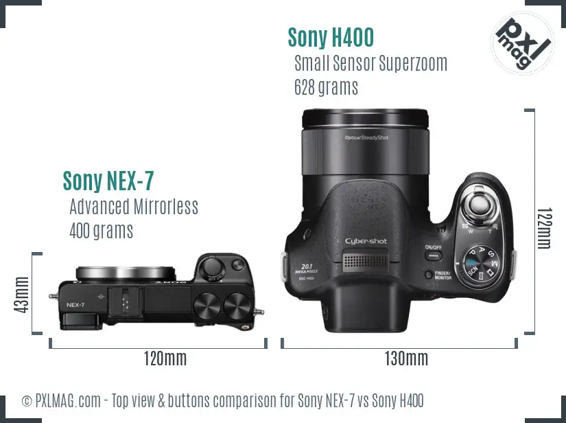 Sony NEX-7 vs Sony H400 top view buttons comparison