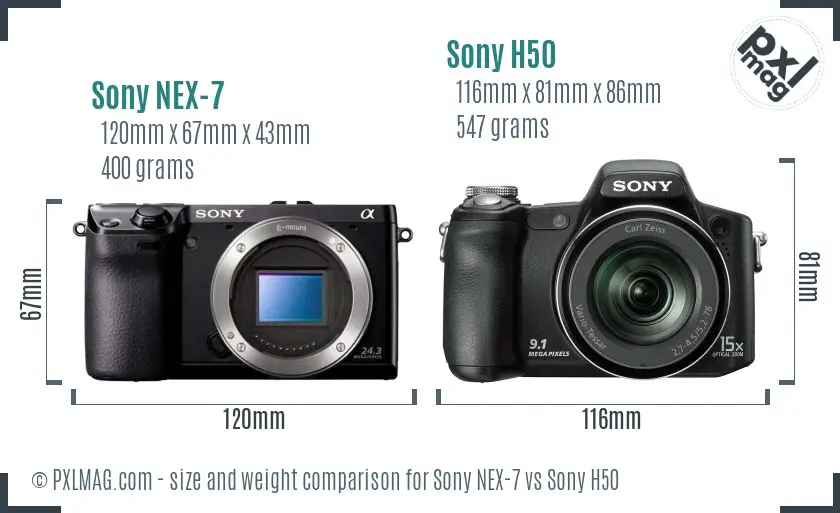 Sony NEX-7 vs Sony H50 size comparison