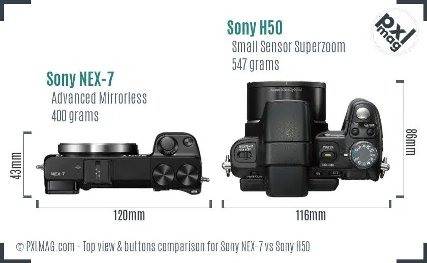 Sony NEX-7 vs Sony H50 top view buttons comparison