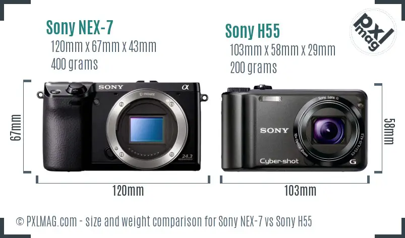 Sony NEX-7 vs Sony H55 size comparison