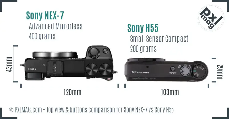 Sony NEX-7 vs Sony H55 top view buttons comparison