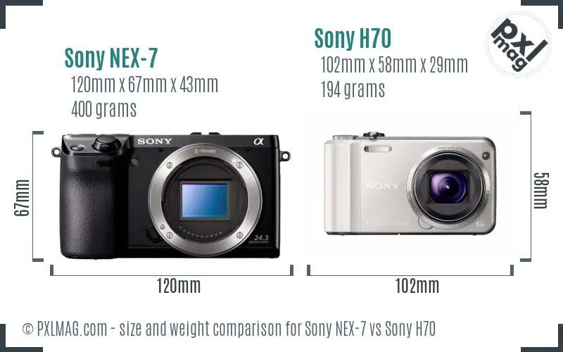 Sony NEX-7 vs Sony H70 size comparison