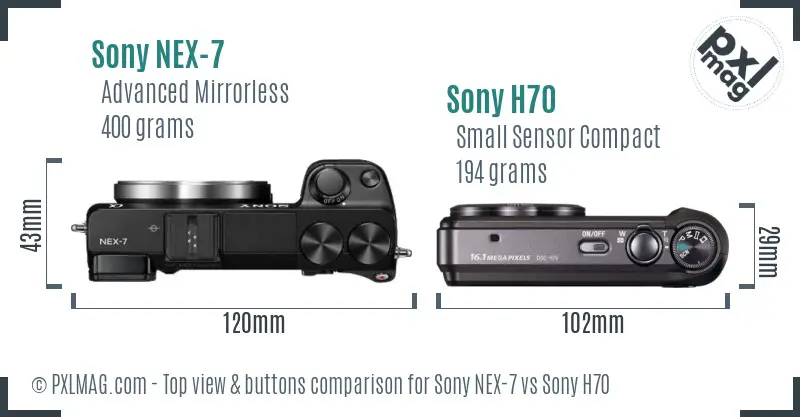 Sony NEX-7 vs Sony H70 top view buttons comparison