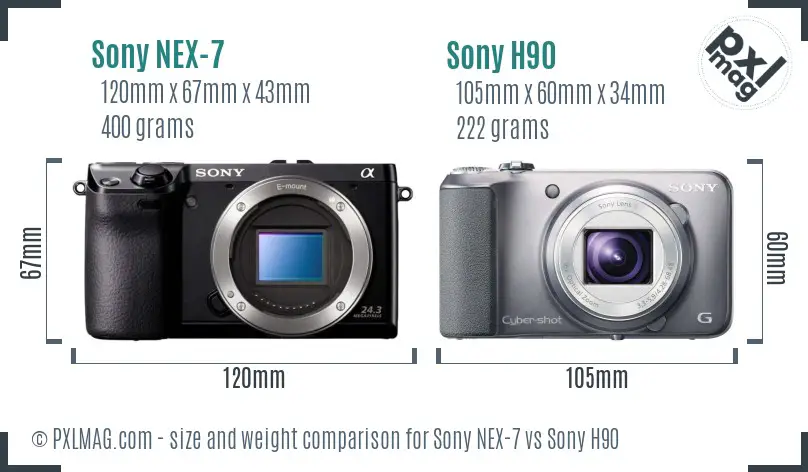 Sony NEX-7 vs Sony H90 size comparison