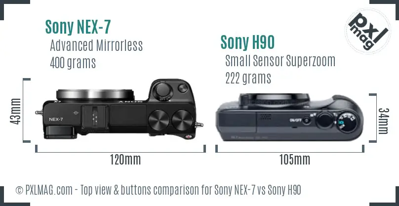 Sony NEX-7 vs Sony H90 top view buttons comparison