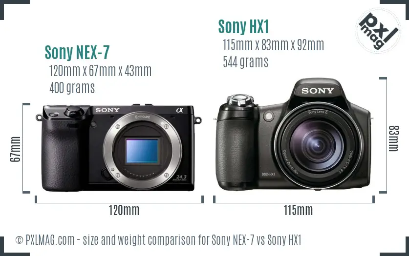 Sony NEX-7 vs Sony HX1 size comparison