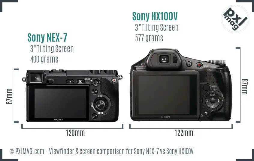 Sony NEX-7 vs Sony HX100V Screen and Viewfinder comparison
