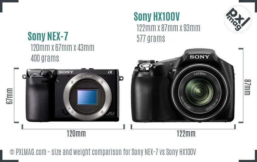 Sony NEX-7 vs Sony HX100V size comparison