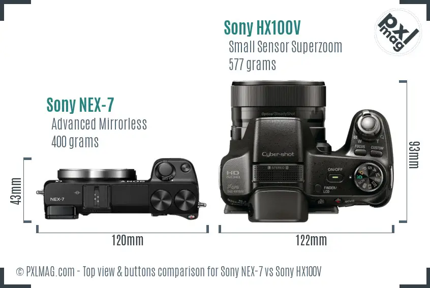 Sony NEX-7 vs Sony HX100V top view buttons comparison