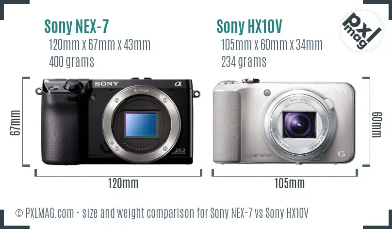 Sony NEX-7 vs Sony HX10V size comparison