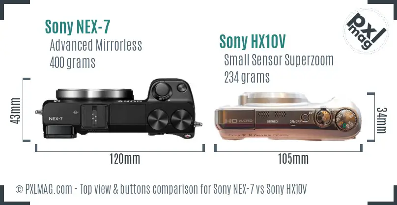 Sony NEX-7 vs Sony HX10V top view buttons comparison