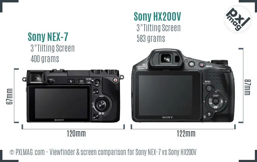 Sony NEX-7 vs Sony HX200V Screen and Viewfinder comparison