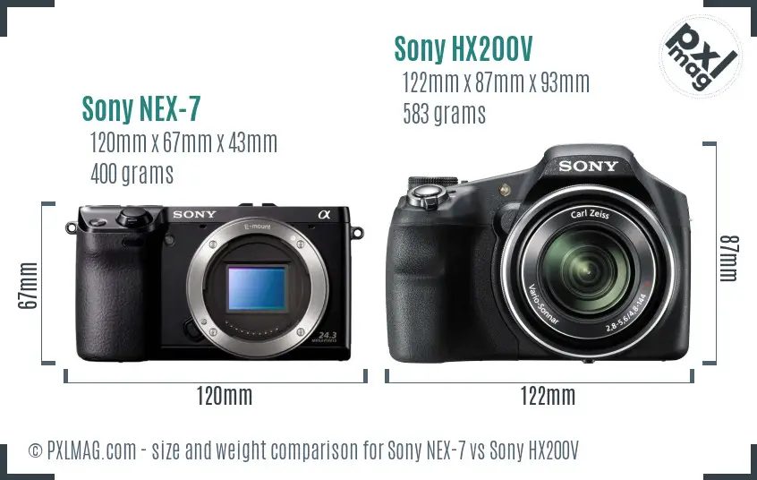 Sony NEX-7 vs Sony HX200V size comparison