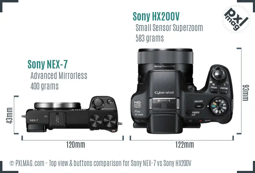 Sony NEX-7 vs Sony HX200V top view buttons comparison