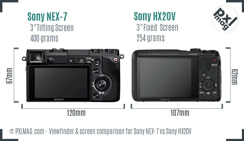 Sony NEX-7 vs Sony HX20V Screen and Viewfinder comparison