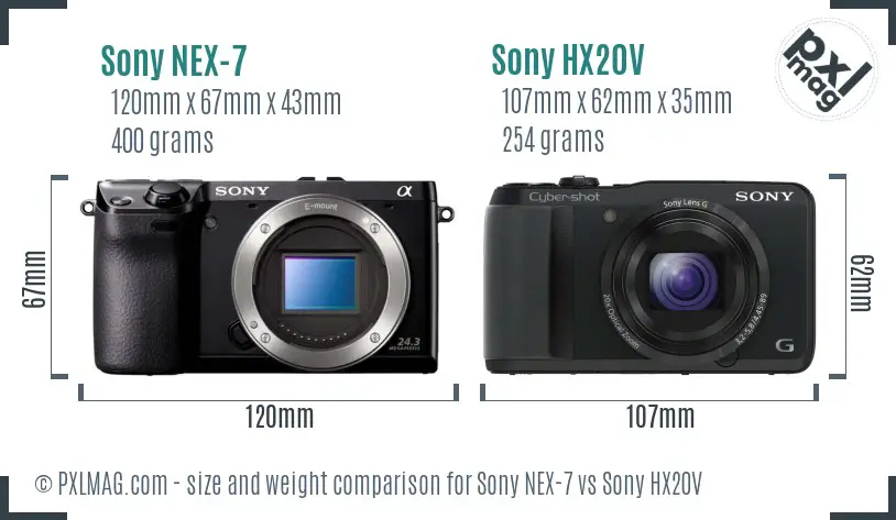 Sony NEX-7 vs Sony HX20V size comparison