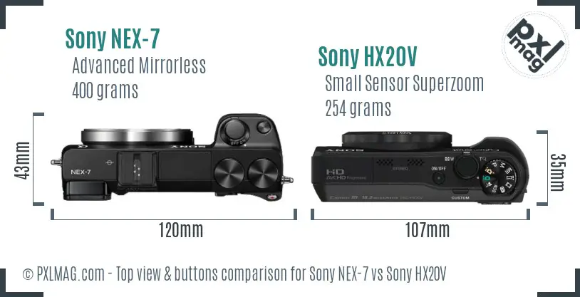 Sony NEX-7 vs Sony HX20V top view buttons comparison