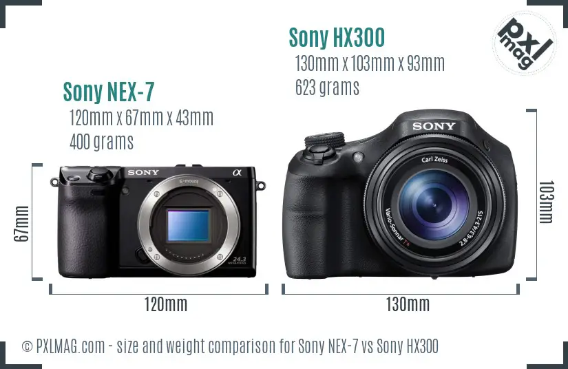 Sony NEX-7 vs Sony HX300 size comparison