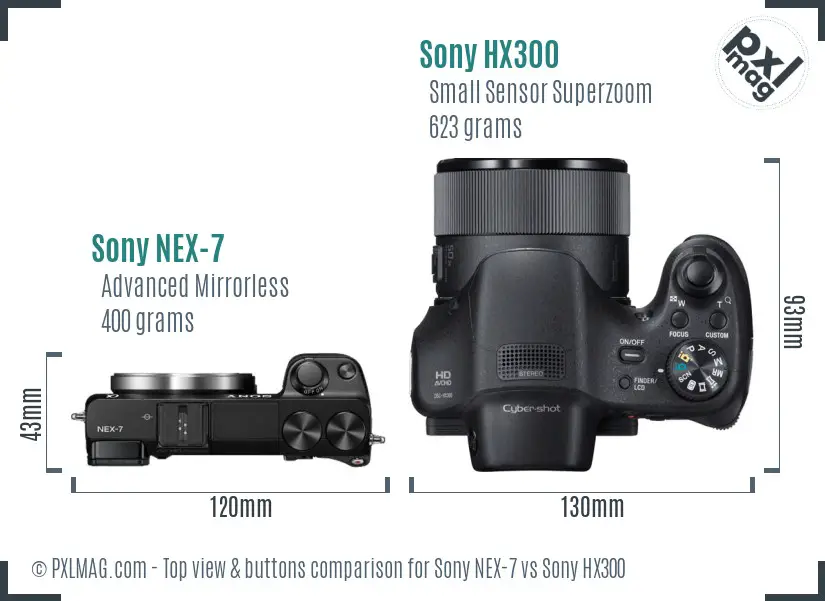 Sony NEX-7 vs Sony HX300 top view buttons comparison