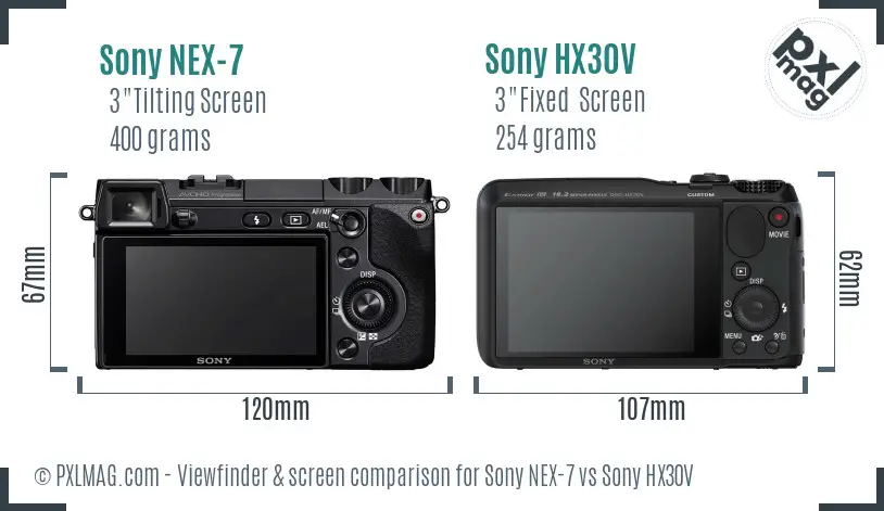 Sony NEX-7 vs Sony HX30V Screen and Viewfinder comparison