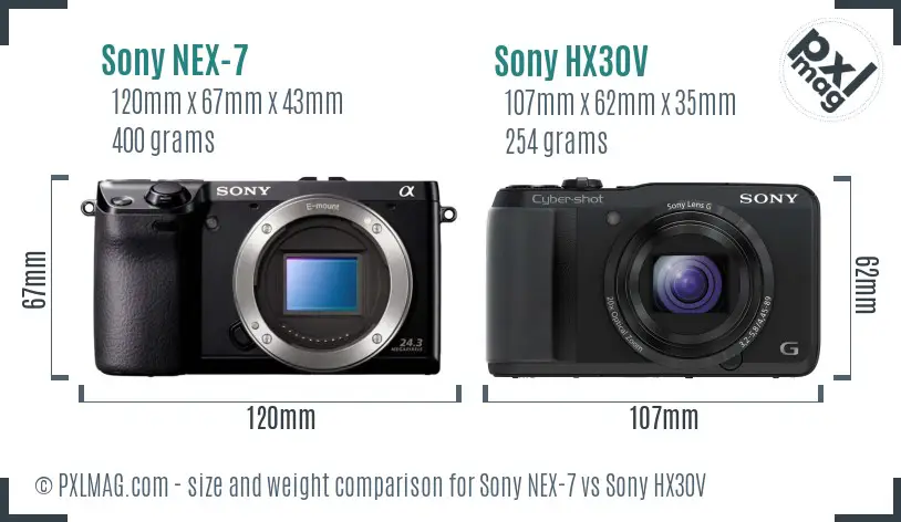 Sony NEX-7 vs Sony HX30V size comparison