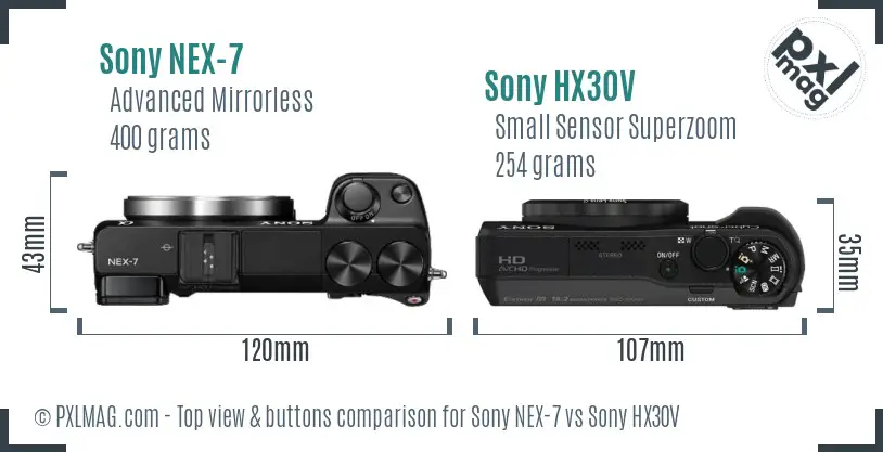 Sony NEX-7 vs Sony HX30V top view buttons comparison