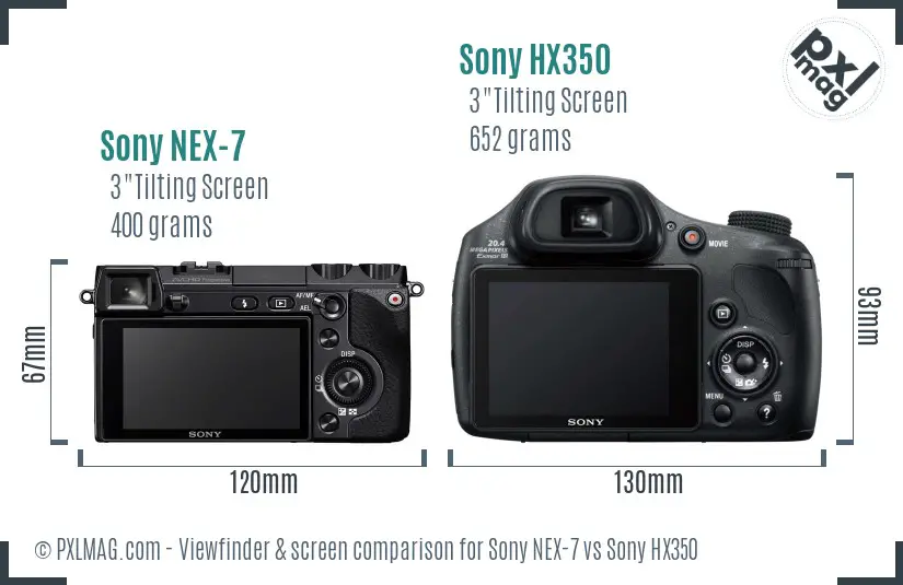 Sony NEX-7 vs Sony HX350 Screen and Viewfinder comparison