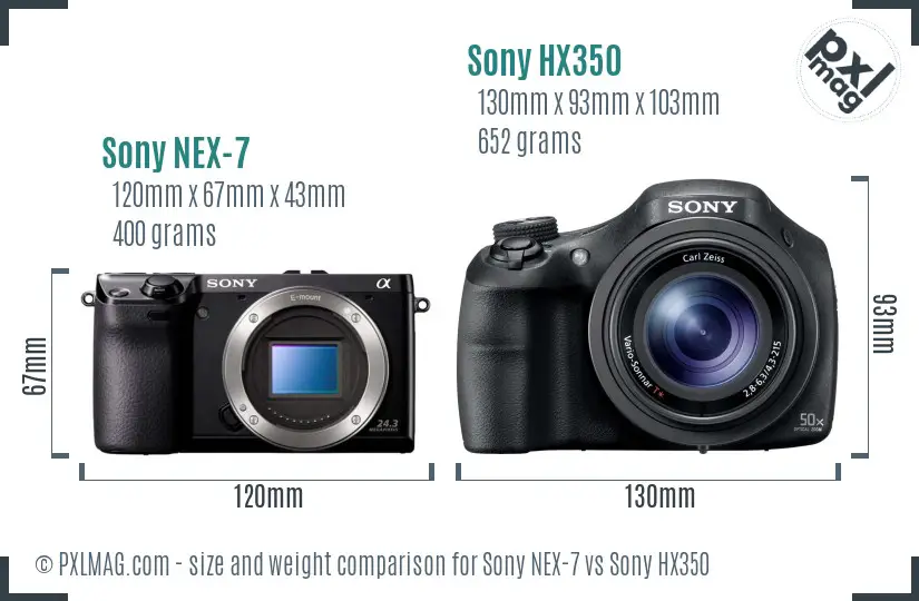 Sony NEX-7 vs Sony HX350 size comparison