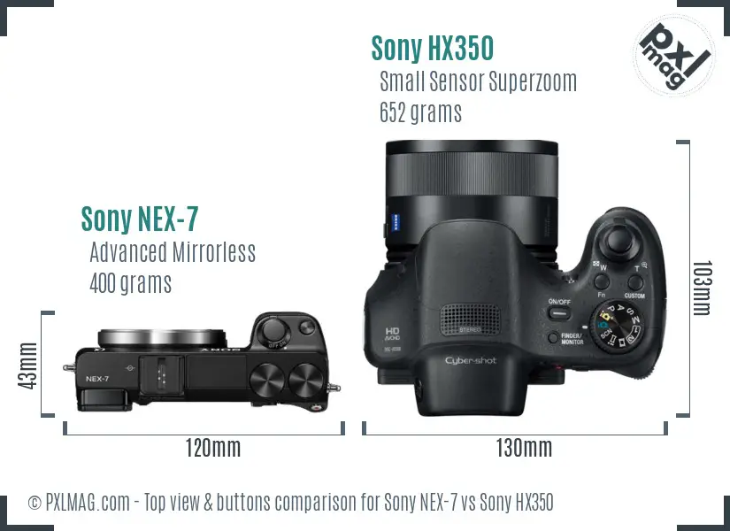 Sony NEX-7 vs Sony HX350 top view buttons comparison