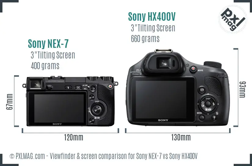 Sony NEX-7 vs Sony HX400V Screen and Viewfinder comparison