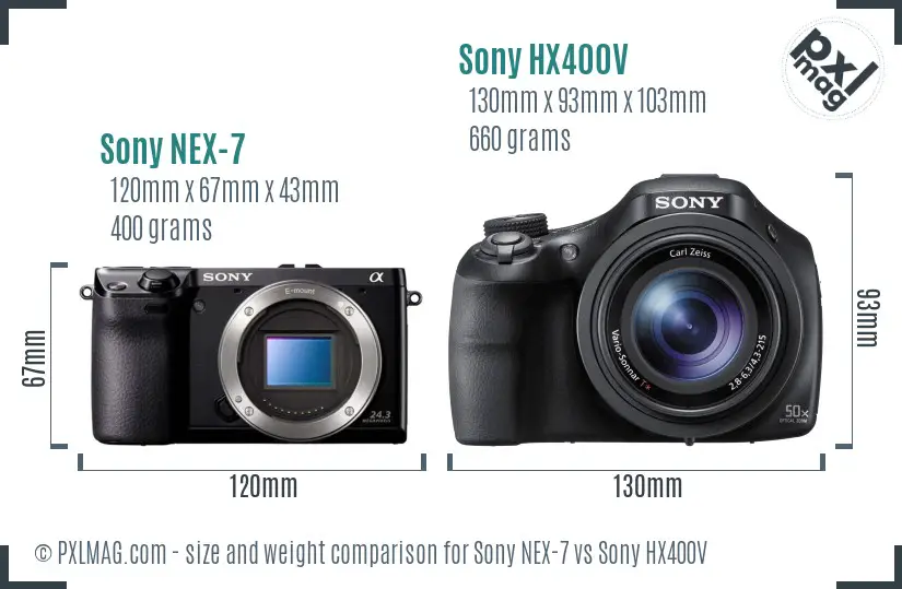 Sony NEX-7 vs Sony HX400V size comparison
