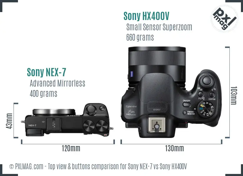 Sony NEX-7 vs Sony HX400V top view buttons comparison