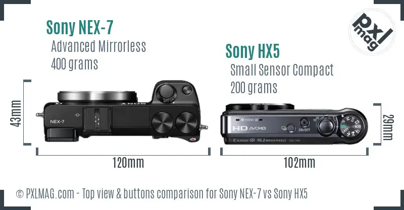 Sony NEX-7 vs Sony HX5 top view buttons comparison