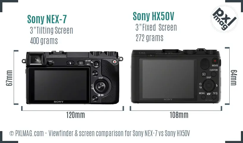 Sony NEX-7 vs Sony HX50V Screen and Viewfinder comparison