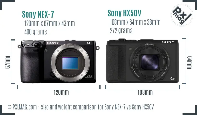 Sony NEX-7 vs Sony HX50V size comparison