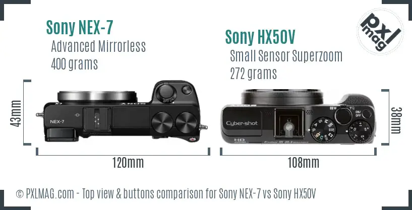 Sony NEX-7 vs Sony HX50V top view buttons comparison