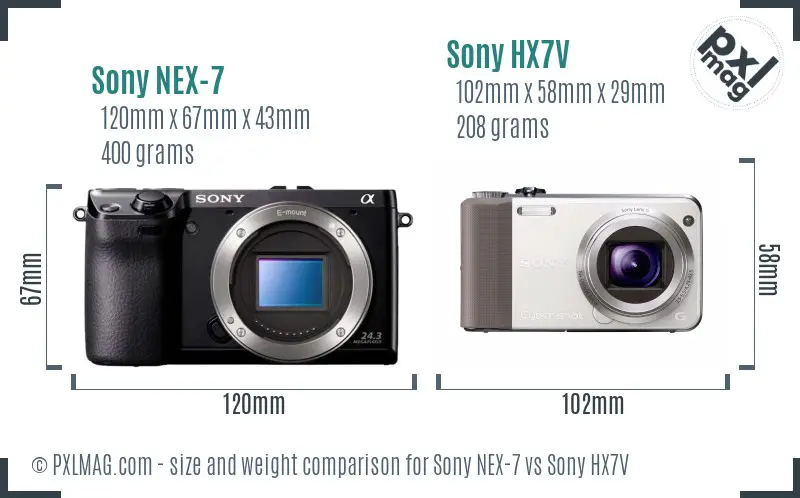 Sony NEX-7 vs Sony HX7V size comparison
