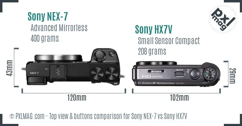 Sony NEX-7 vs Sony HX7V top view buttons comparison