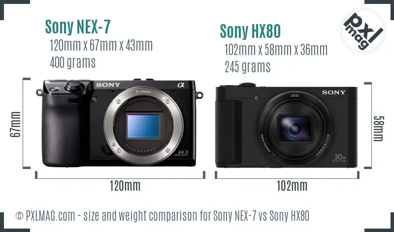 Sony NEX-7 vs Sony HX80 size comparison