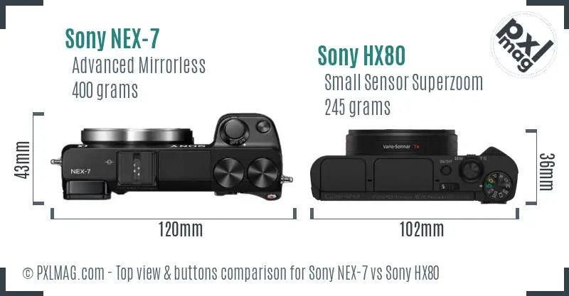 Sony NEX-7 vs Sony HX80 top view buttons comparison