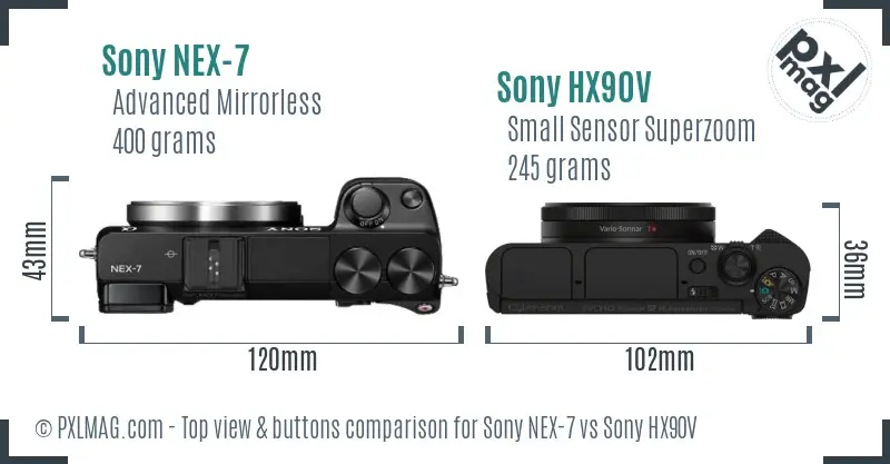 Sony NEX-7 vs Sony HX90V top view buttons comparison